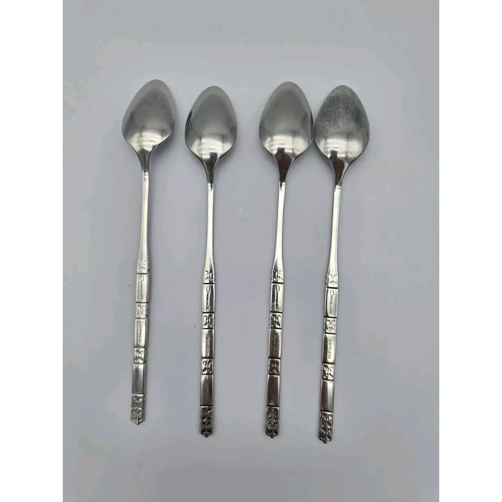 Oneida‎ Community Stainless Madrid 4 Long Iced Tea Spoons No Black Accent 7.5